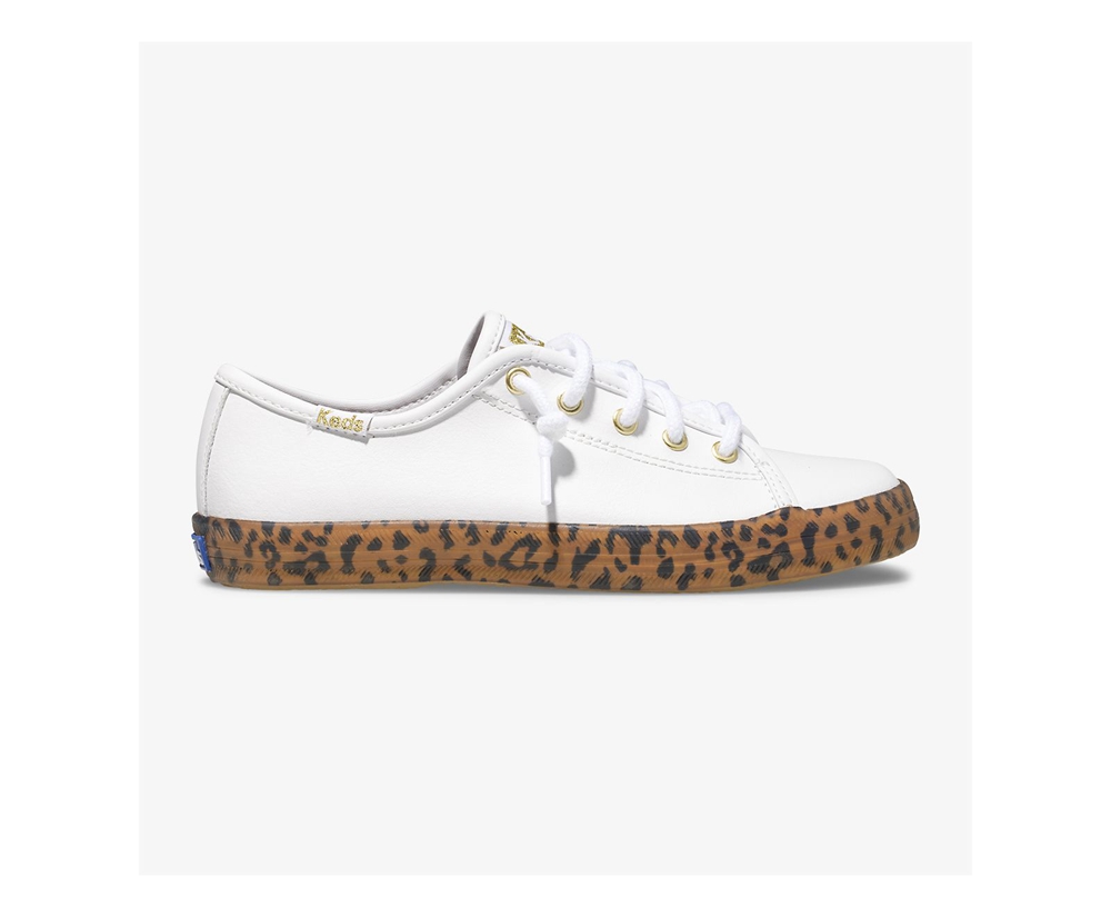 Basket Keds Enfant Blanche - Kickstart Leopard Foxing | ESK-60588226