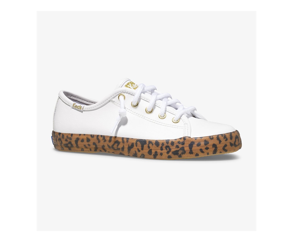 Basket Keds Enfant Blanche - Kickstart Leopard Foxing | ESK-60588226