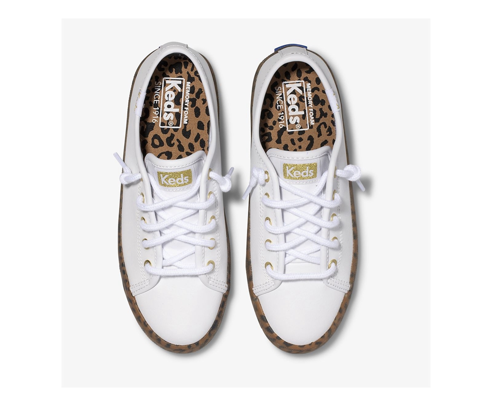 Basket Keds Enfant Blanche - Kickstart Leopard Foxing | ESK-60588226