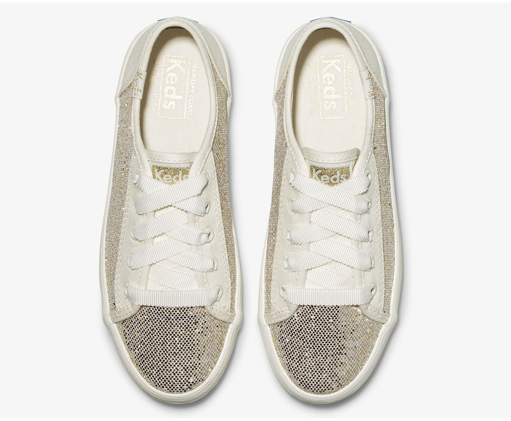 Basket Keds Enfant Blanche - Kickstart Metallic Sparkle | KJG-58688203