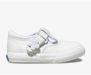 Slip Ons Keds Enfant Blanche - Daphne T-Strap Cuir | FHZ-84731989