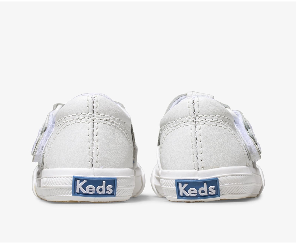 Slip Ons Keds Enfant Blanche - Daphne T-Strap Cuir | FHZ-84731989