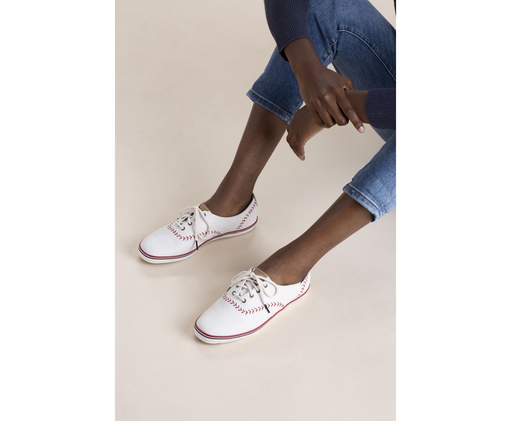 Basket Keds Femme Blanche - Champion Pennant Cuir | KCQ-45517921