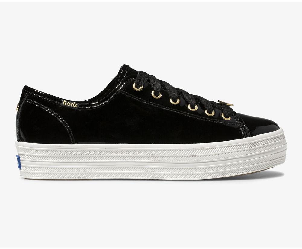 Basket Keds Femme Noir - Kate Spade New York Triple Kick Patent Cuir | CRM-90915769