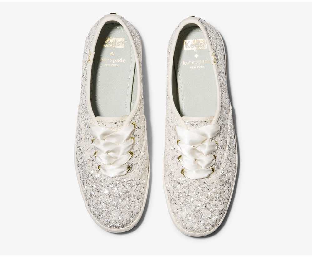 Basket Keds Femme Blanche - Kate Spade New York Champion Glitter | VEB-21554291