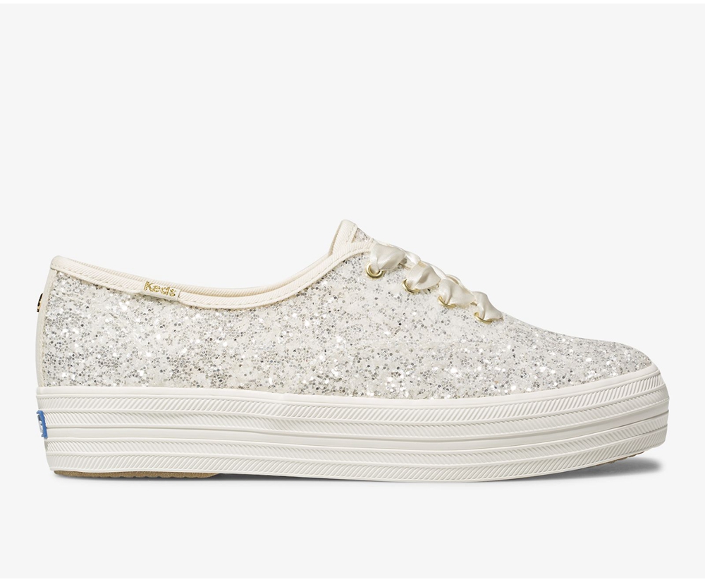 Basket Keds Femme Blanche - Kate Spade New York Triple Glitter | INP-10371415