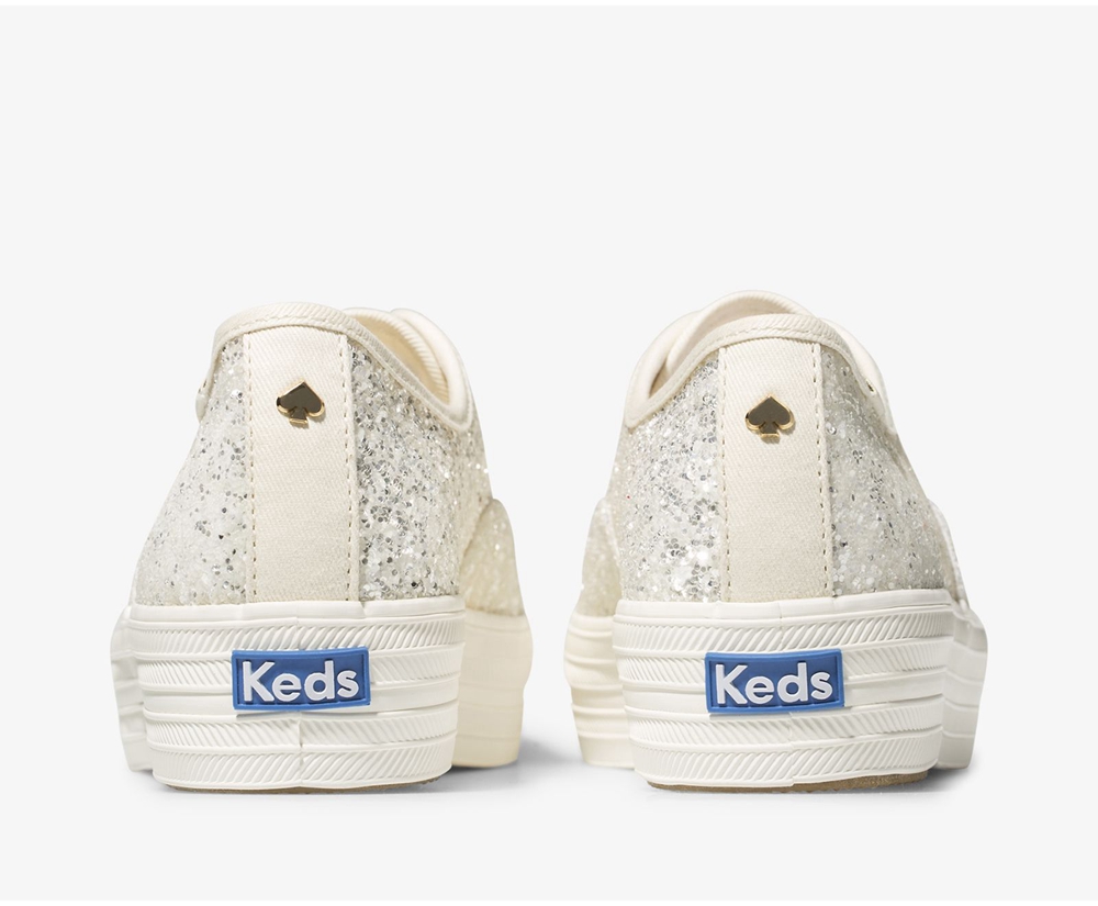 Basket Keds Femme Blanche - Kate Spade New York Triple Glitter | INP-10371415