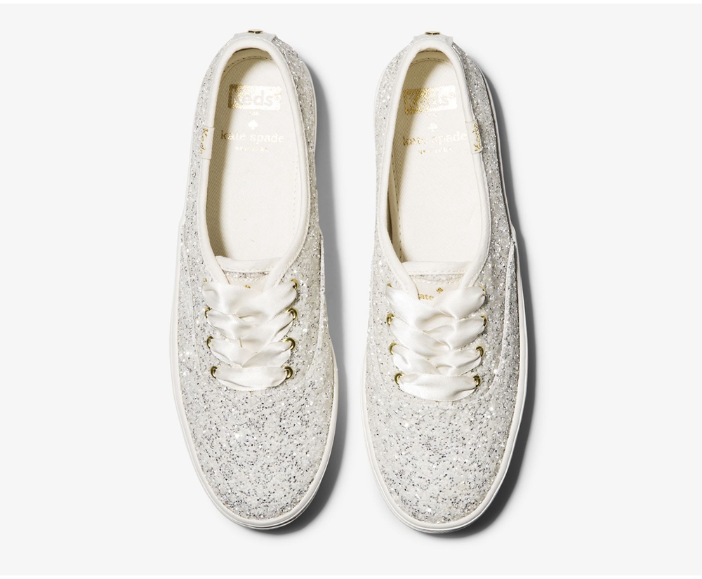 Basket Keds Femme Blanche - Kate Spade New York Triple Glitter | INP-10371415