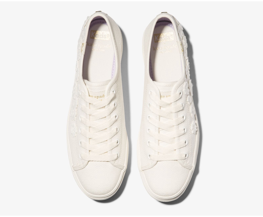 Basket Keds Femme Blanche - Kate Spade New York Triple Kick Woven Flowers | MPR-99265710