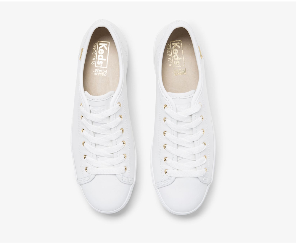 Basket Keds Femme Blanche - Triple Kick Luxe Cuir | HZX-93675217