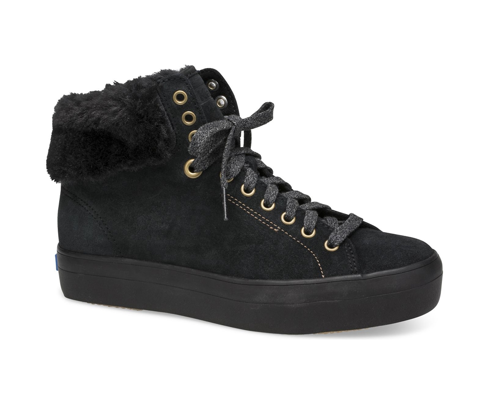 Basket Keds Femme Noir - Rise Hi Suede Faux Fur | DCJ-35172273