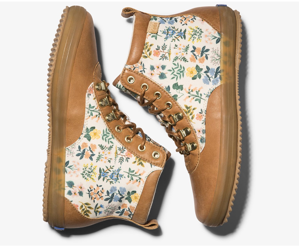 Bottes Keds Femme Marron - Rifle Paper Co. Scout Cuir Wildflower W/ Thinsulate | GQB-22253359