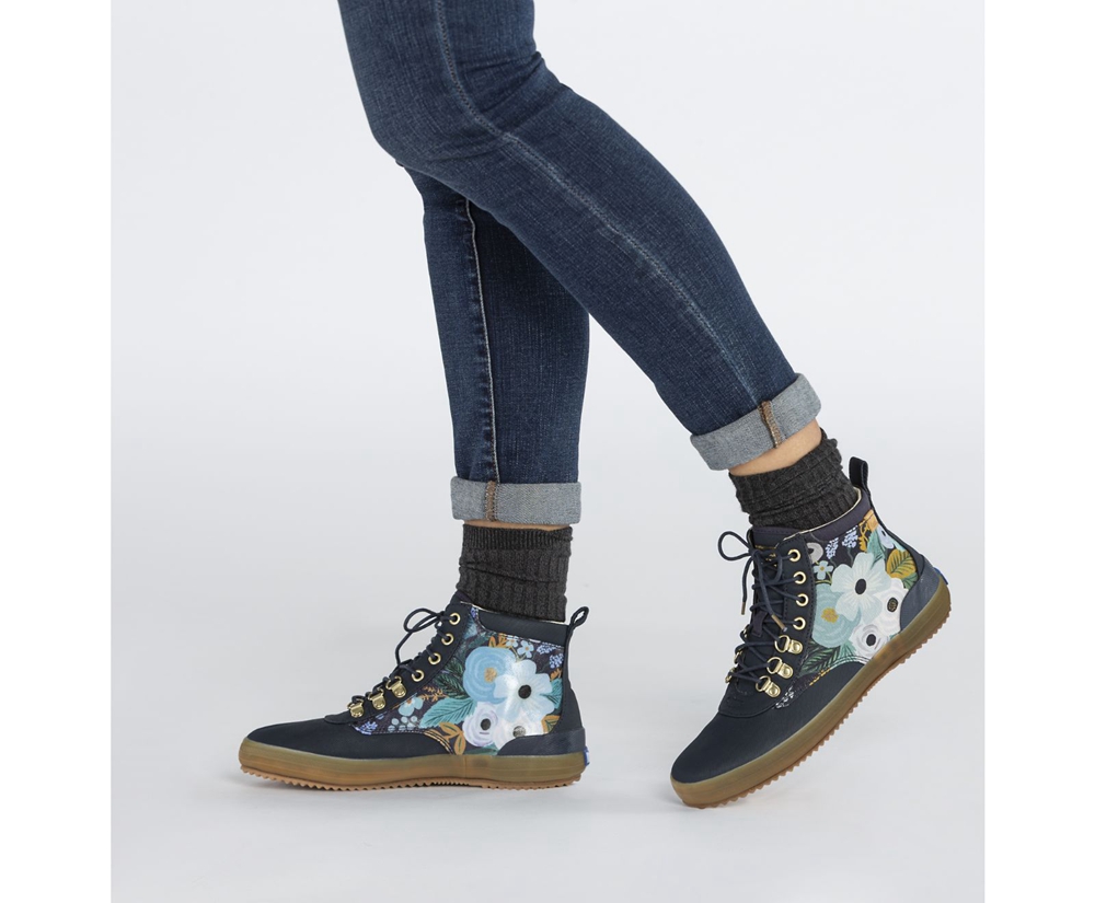 Bottes Keds Femme Bleu Marine - Rifle Paper Co. Scout Water-Resistant Garden Party | FIE-56685162