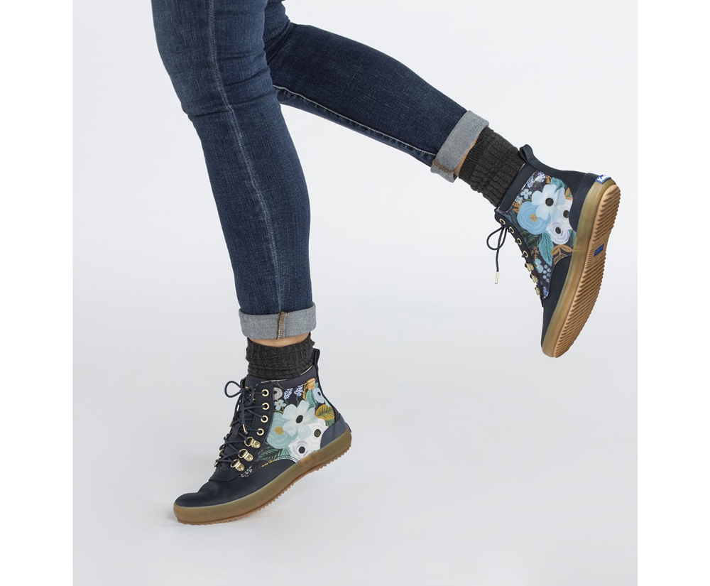 Bottes Keds Femme Bleu Marine - Rifle Paper Co. Scout Water-Resistant Garden Party | FIE-56685162