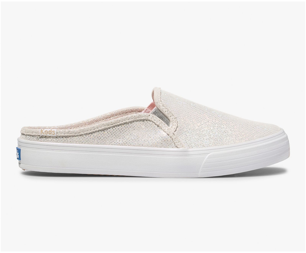 Mules Keds Femme Blanche - Oh Joy! Double Decker Cuir | QWT-41763583