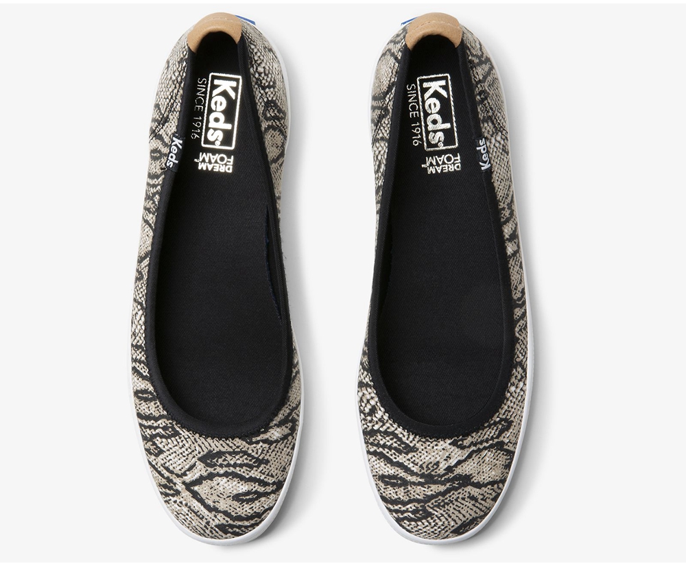 Slip Ons Keds Femme Blanche/Noir - Bryn Snake | UVU-90423801