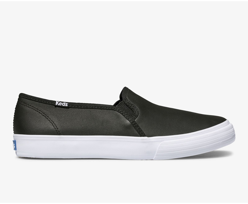 Slip Ons Keds Femme Noir - Double Decker Cuir | QAI-47335145