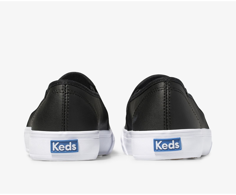 Slip Ons Keds Femme Noir - Double Decker Cuir | QAI-47335145