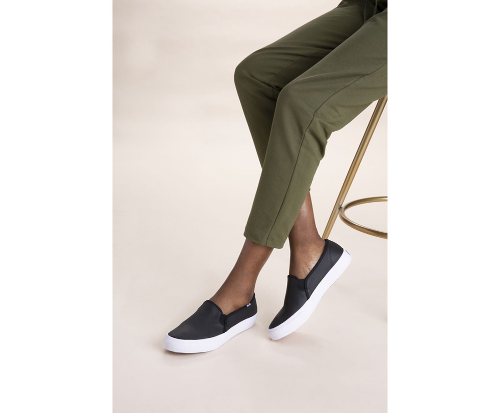 Slip Ons Keds Femme Noir - Double Decker Cuir | QAI-47335145