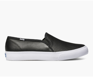 Slip Ons Keds Femme Noir - Double Decker Perf Cuir | EQD-32581809