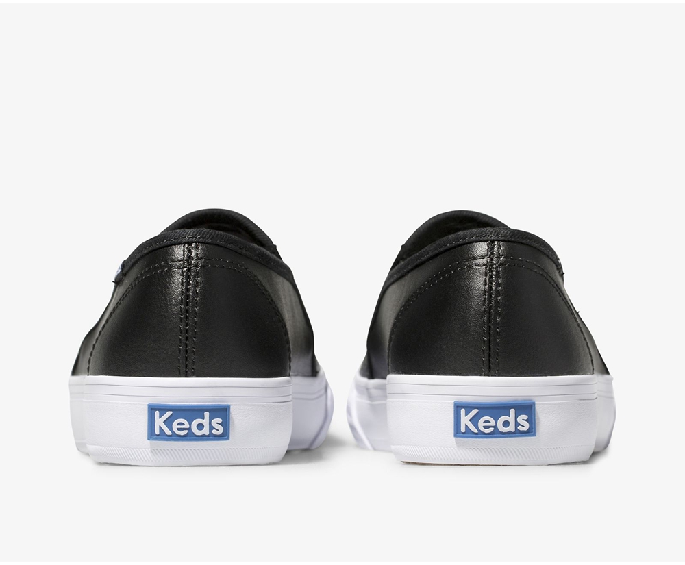 Slip Ons Keds Femme Noir - Double Decker Perf Cuir | EQD-32581809