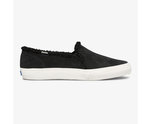 Slip Ons Keds Femme Noir - Double Decker Suede Faux Shearling | QKW-95986387