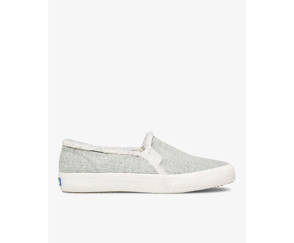 Slip Ons Keds Femme Grise - Double Decker Brushed Denim Faux Shearling | USH-77356947