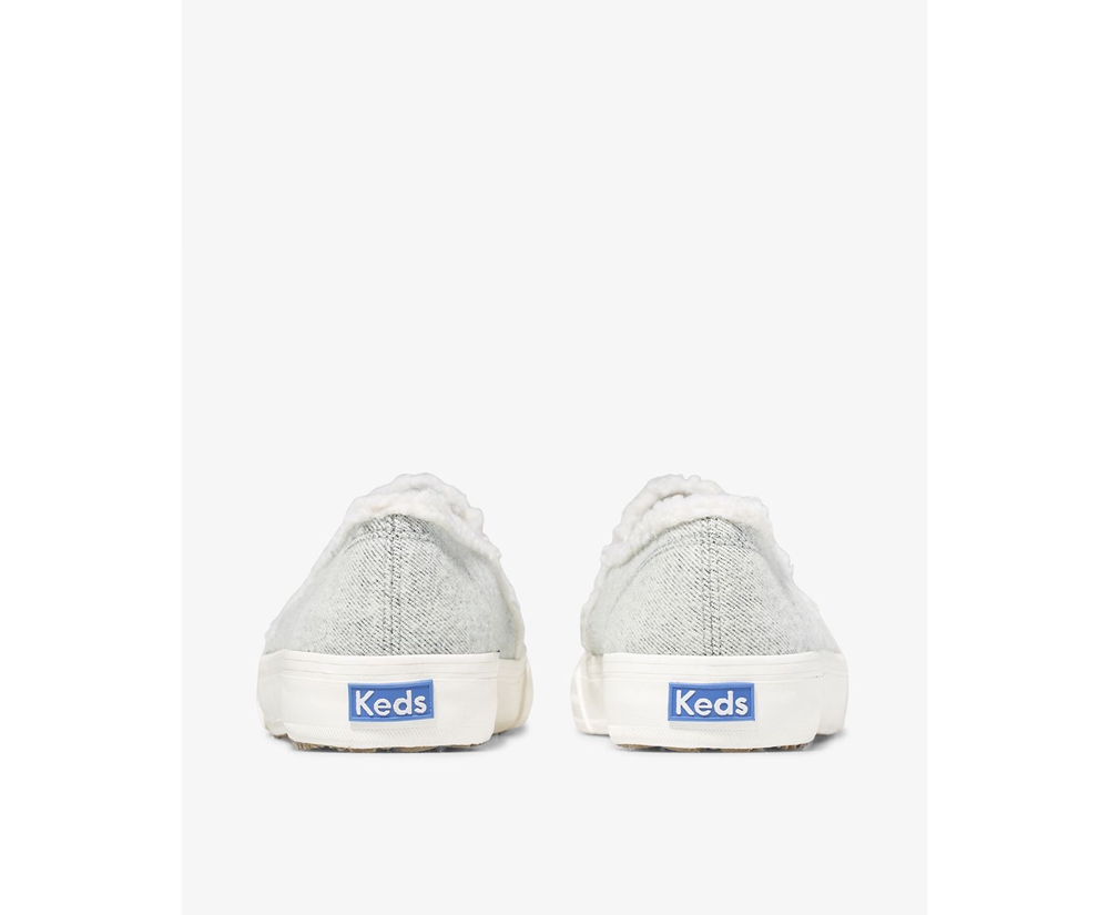 Slip Ons Keds Femme Grise - Double Decker Brushed Denim Faux Shearling | USH-77356947