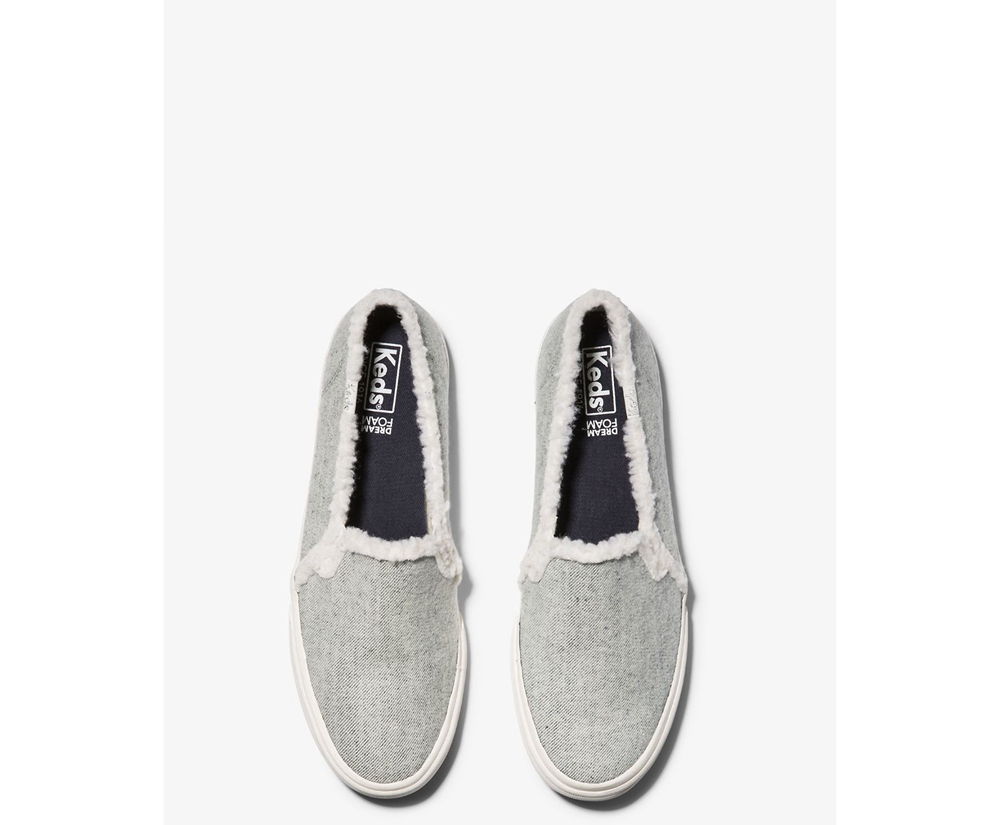 Slip Ons Keds Femme Grise - Double Decker Brushed Denim Faux Shearling | USH-77356947