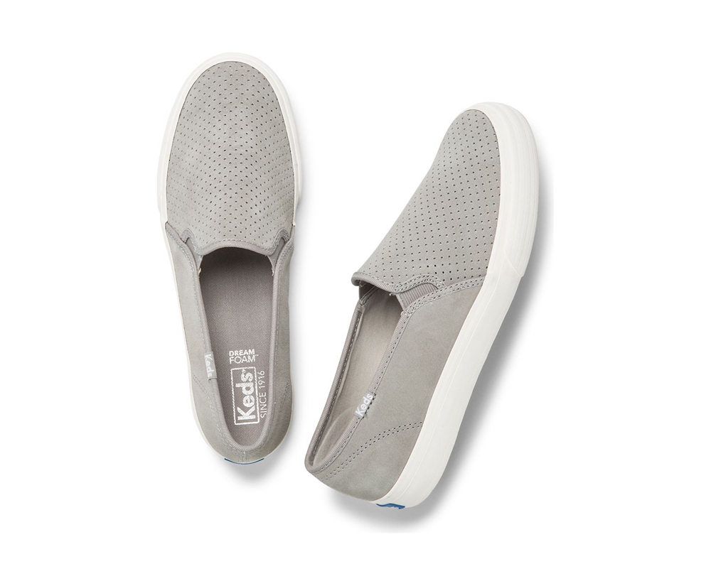 Slip Ons Keds Femme Grise - Double Decker Perf Suede | PZO-38383805