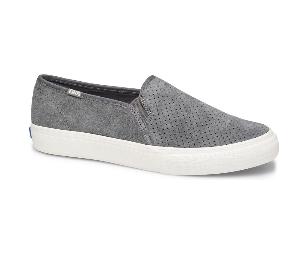 Slip Ons Keds Femme Grise - Double Decker Perf Suede | QNE-75730292