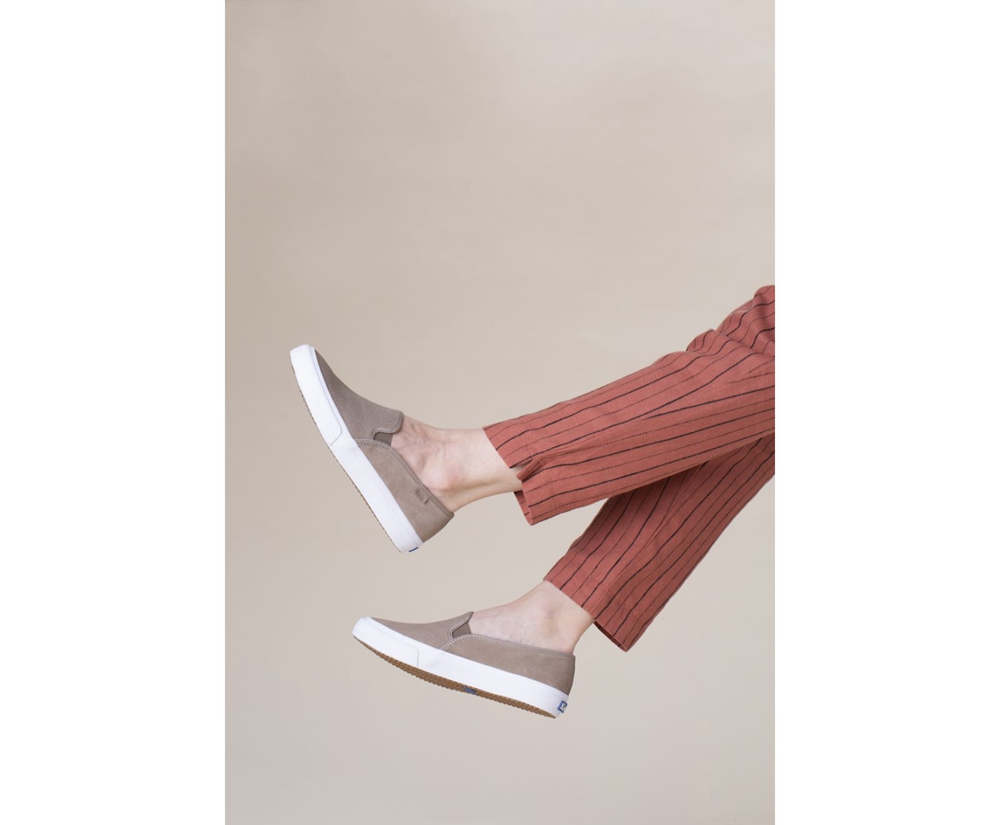 Slip Ons Keds Femme Grise - Double Decker Suede | NOK-21434608