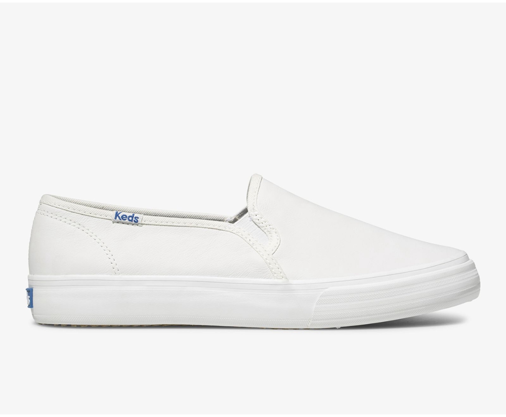 Slip Ons Keds Femme Blanche - Double Decker Cuir | CFW-72176913