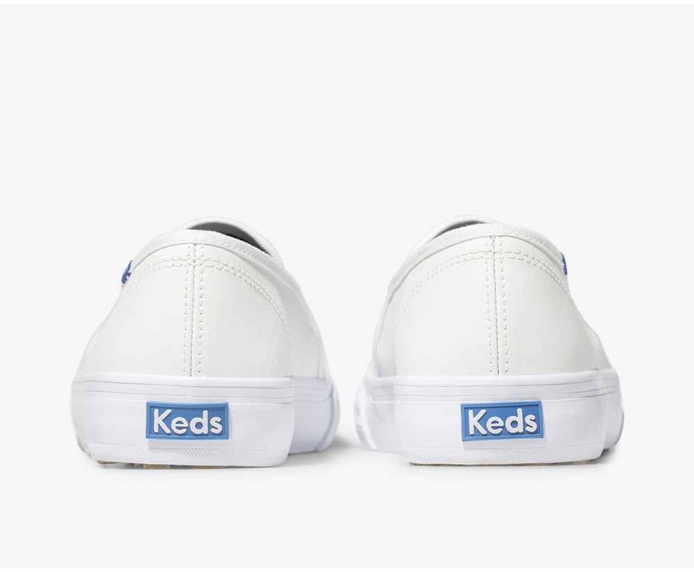 Slip Ons Keds Femme Blanche - Double Decker Perf Cuir | QLS-89178563