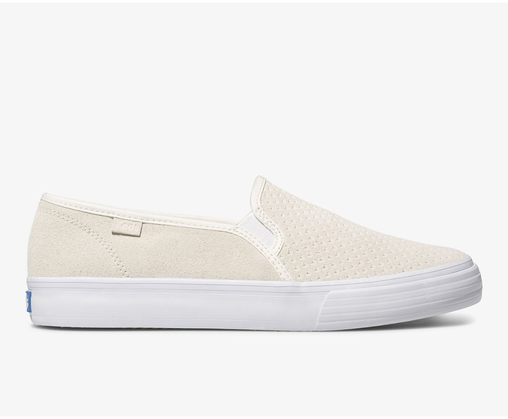 Slip Ons Keds Femme Blanche - Double Decker Suede | UPQ-82429743