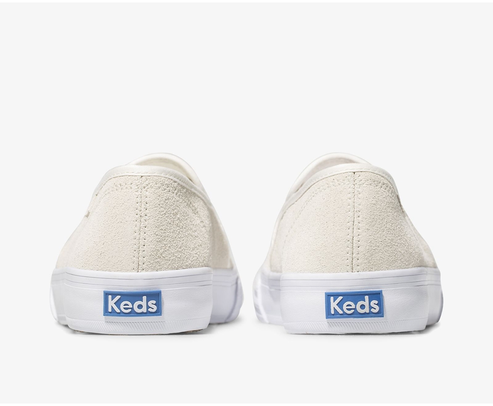 Slip Ons Keds Femme Blanche - Double Decker Suede | UPQ-82429743