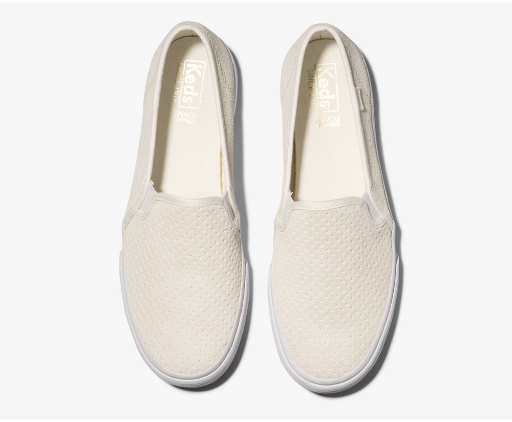 Slip Ons Keds Femme Blanche - Double Decker Suede | UPQ-82429743