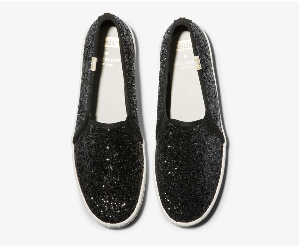 Slip Ons Keds Femme Noir - Kate Spade New York Double Decker Glitter | NAQ-64395231