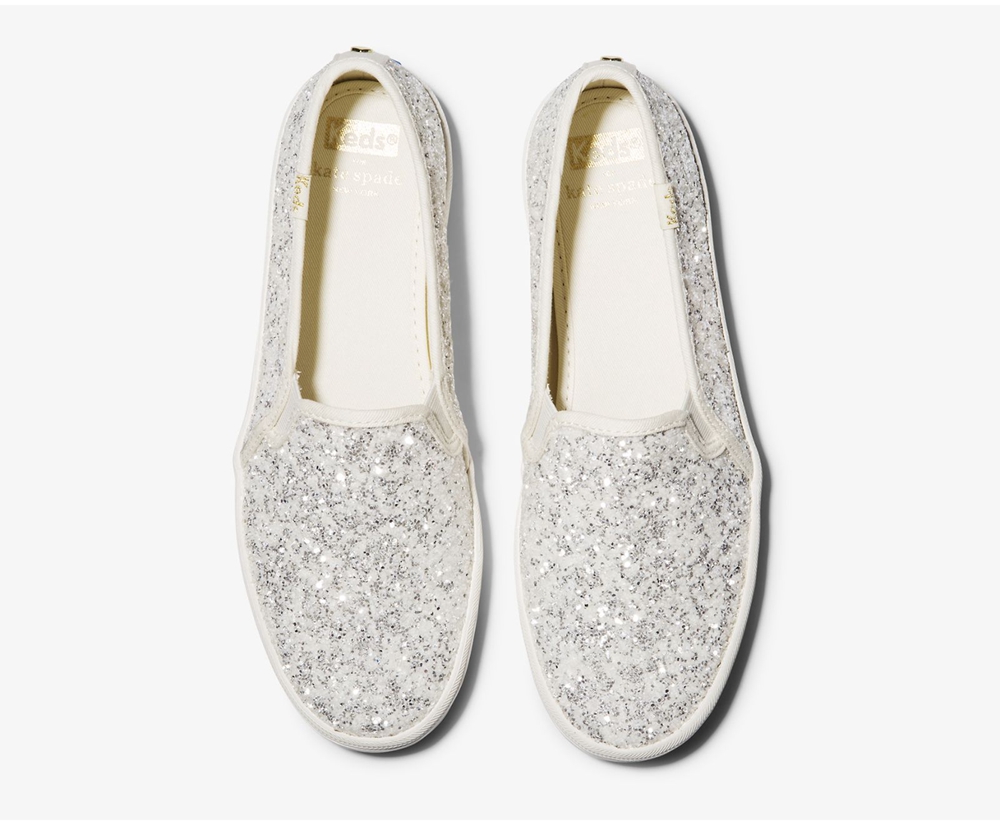 Slip Ons Keds Femme Blanche - Kate Spade New York Double Decker Glitter | DTW-11033919