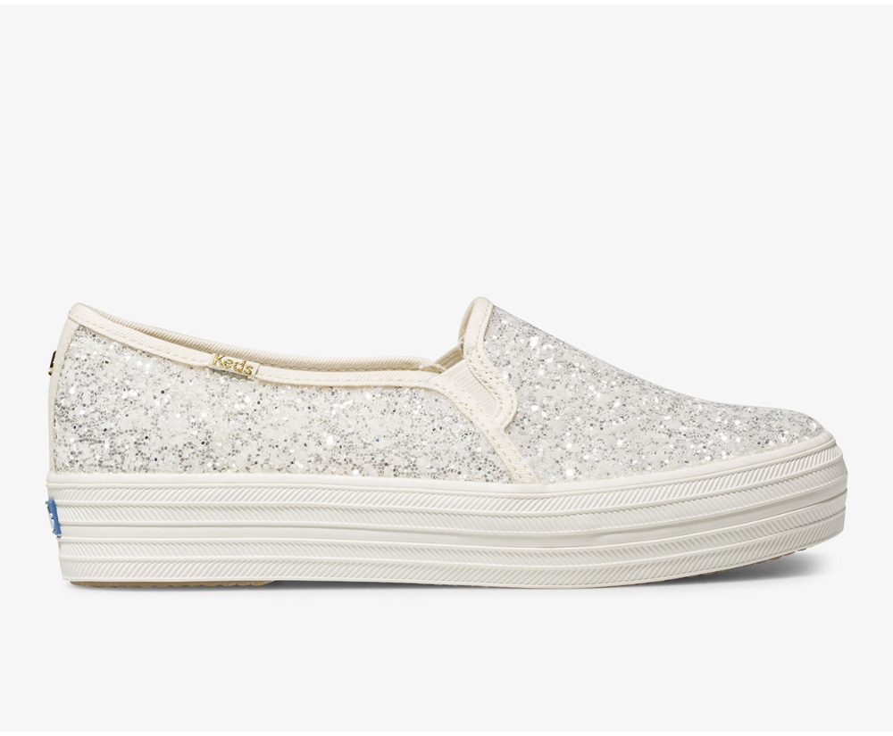 Slip Ons Keds Femme Blanche - Kate Spade New York Triple Decker Glitter | GDL-88581068