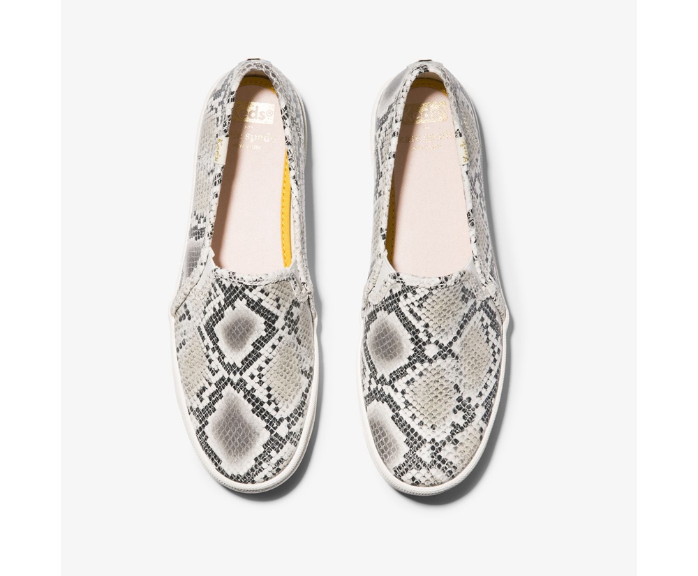 Slip Ons Keds Femme Blanche/Noir - Kate Spade New York Double Decker Snake Cuir | PUG-84999905