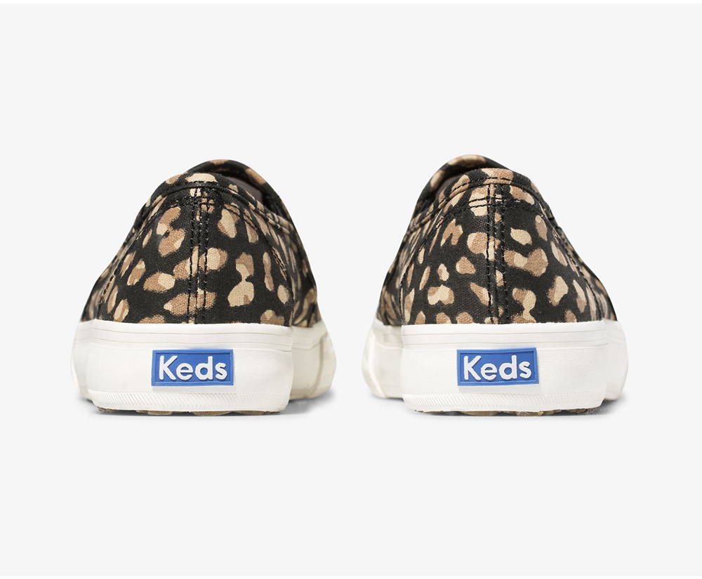 Slip Ons Keds Femme Noir/Leopard - Washable Double Decker Animal | WBB-66582844