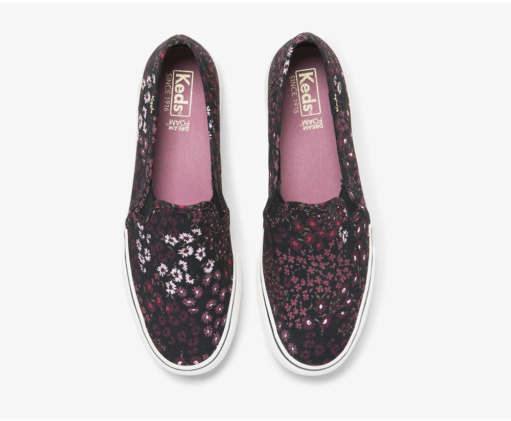 Slip Ons Keds Femme Noir/Multicolore - Washable Double Decker Floral | WGO-51341827