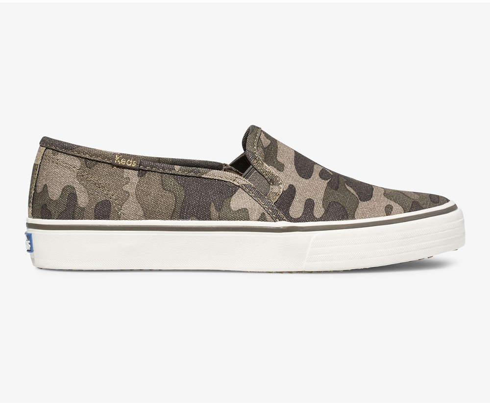 Slip Ons Keds Femme Vert Olive - Washable Double Decker Camo | BUW-50917224