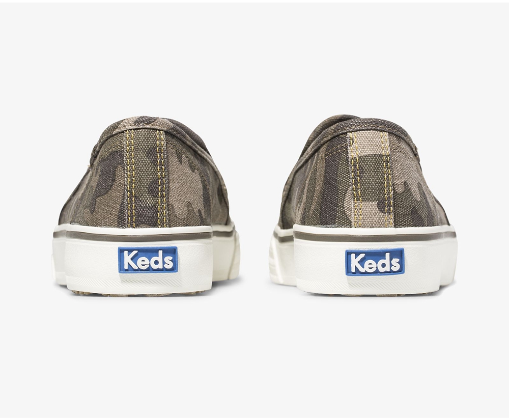 Slip Ons Keds Femme Vert Olive - Washable Double Decker Camo | BUW-50917224