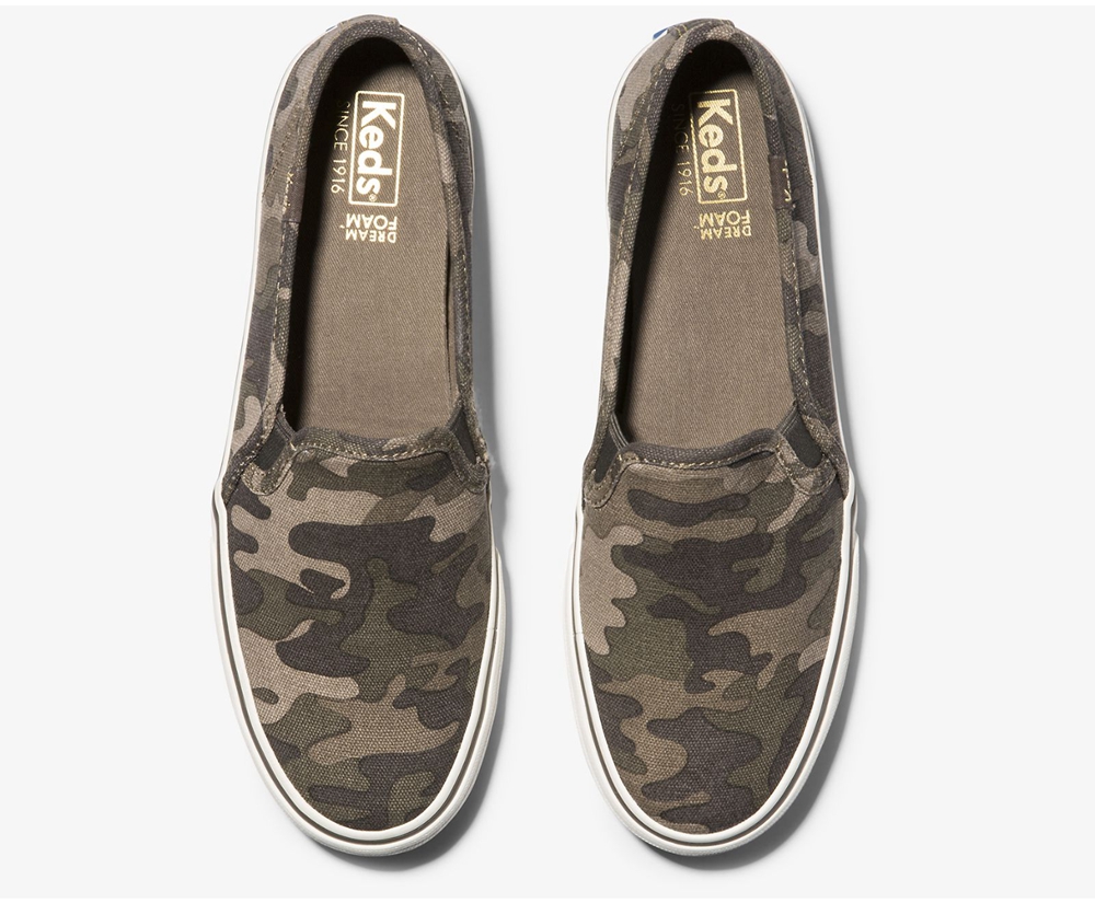 Slip Ons Keds Femme Vert Olive - Washable Double Decker Camo | BUW-50917224