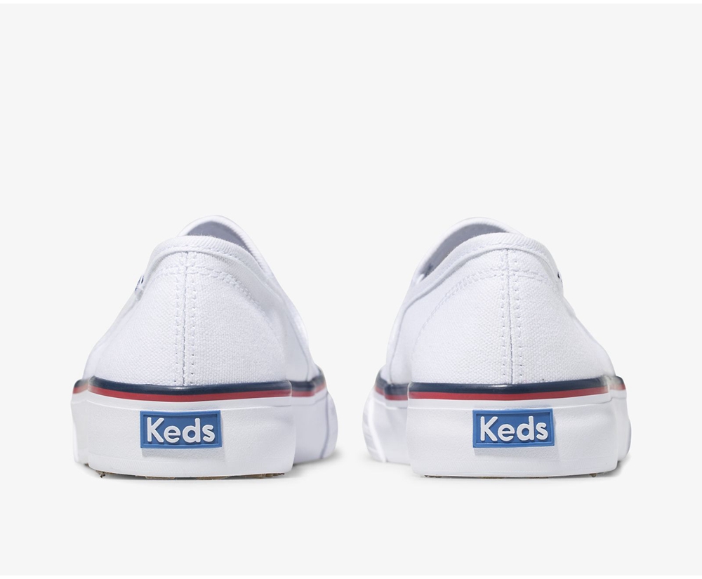 Slip Ons Keds Femme Blanche - Washable Double Decker Varsity | GWB-91397527